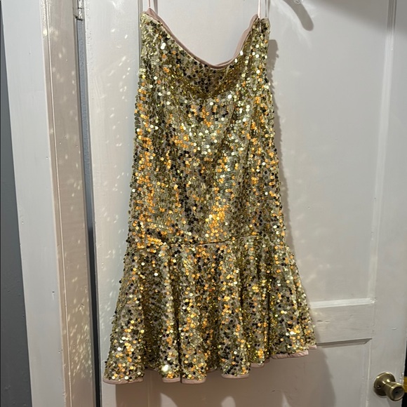 Gold Sequin Fit and Flare Mini Skirt - Picture 1 of 2